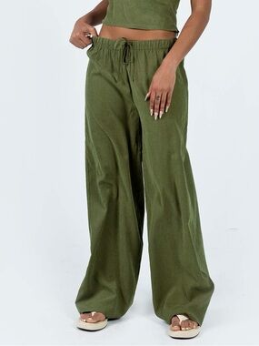 Princess Polly Olive Green Wide-Leg Drawstring Pants